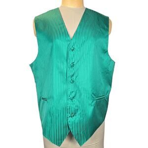 Vesuvio Napoli Emerald Green Striped‎ Satin Tuxedo Vest XXL Waistcoat Holiday